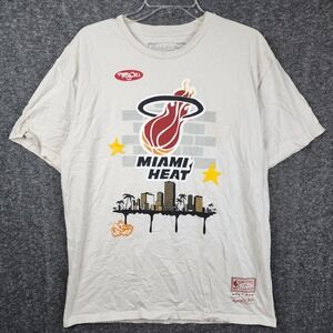 Mitchell & Ness Miami Heat T-Shirt Mens L Off-White Tats Cru Hip Hop 50th NBA